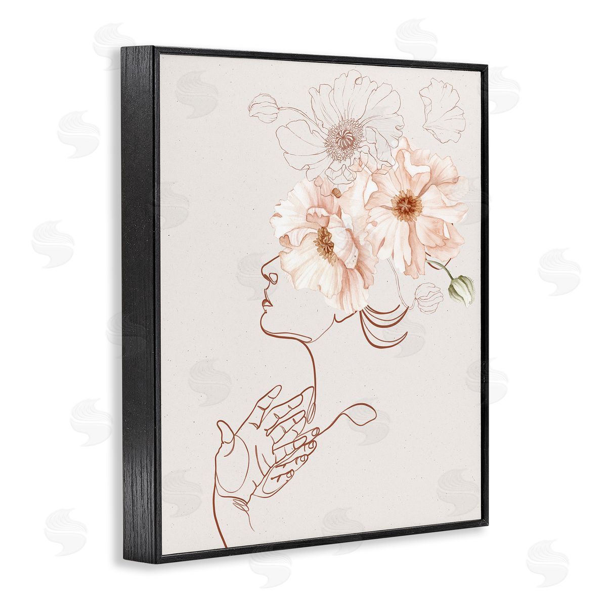 Ros Ruseva Simple Pink Botanical Pattern Bouquet Person Outline  Black Framed Giclee Wall Art Print