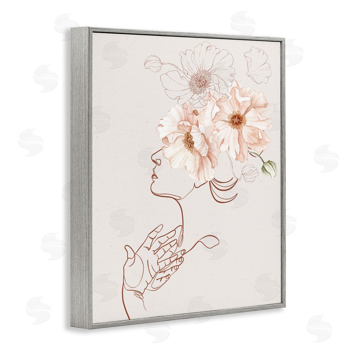 Ros Ruseva Simple Pink Botanical Pattern Bouquet Person Outline  Gray Framed Giclee Wall Art Print