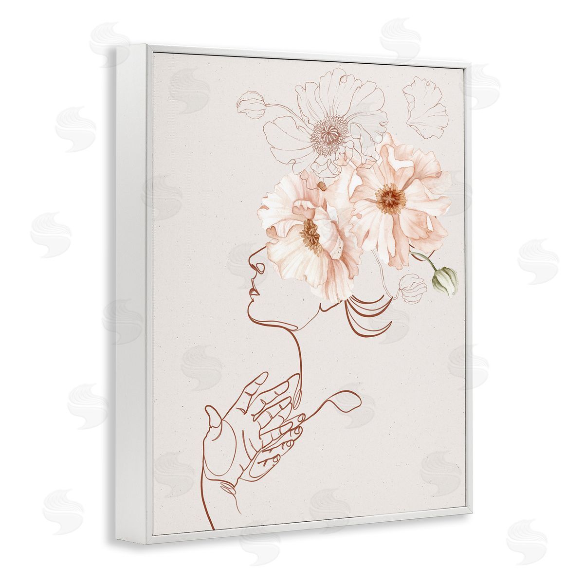 Ros Ruseva Simple Pink Botanical Pattern Bouquet Person Outline  White Framed Giclee Wall Art Print
