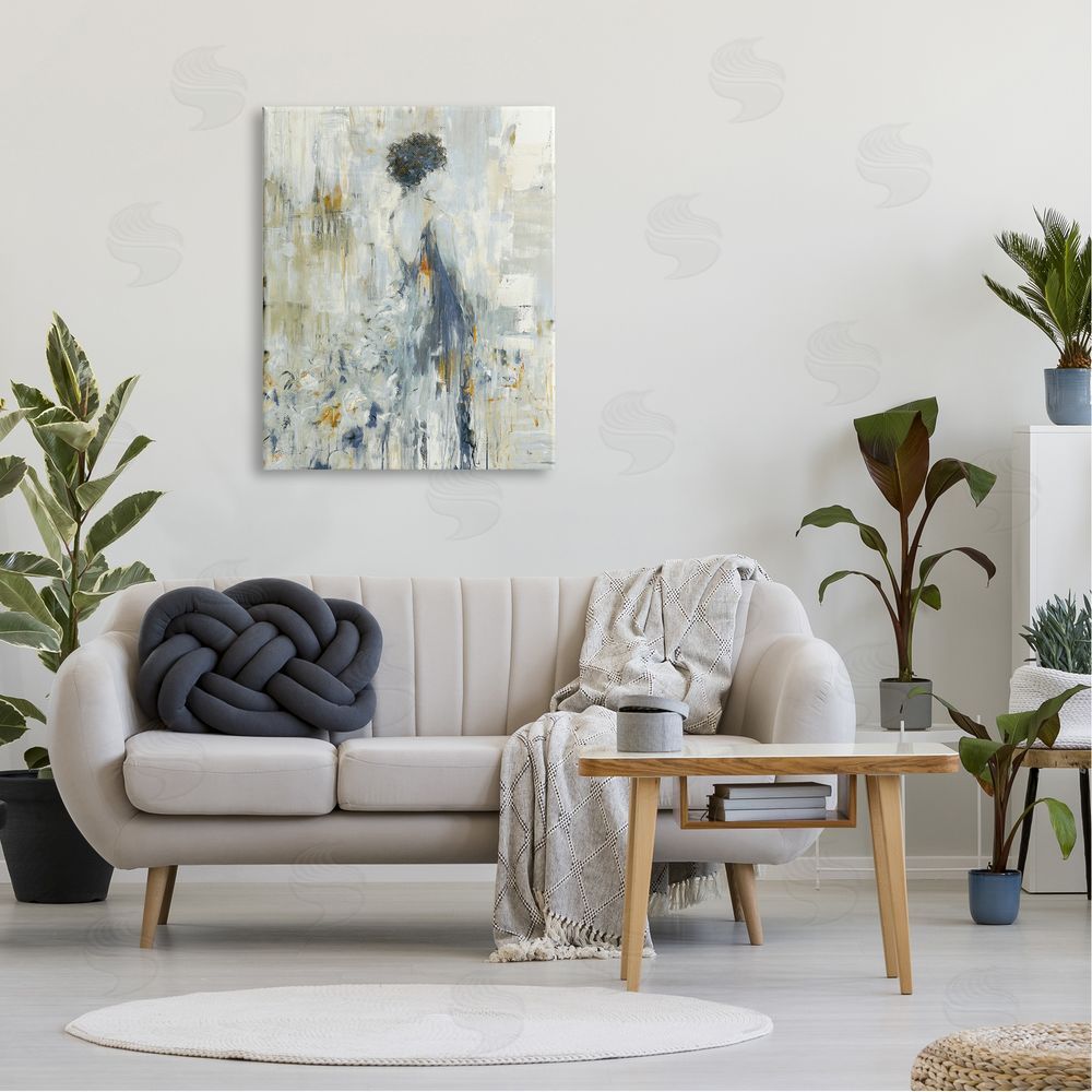 Lisa Ridgers Abstract Woman Blue Dress Gown Blocked Brushstrokes  Canvas Wall Art Print in Room