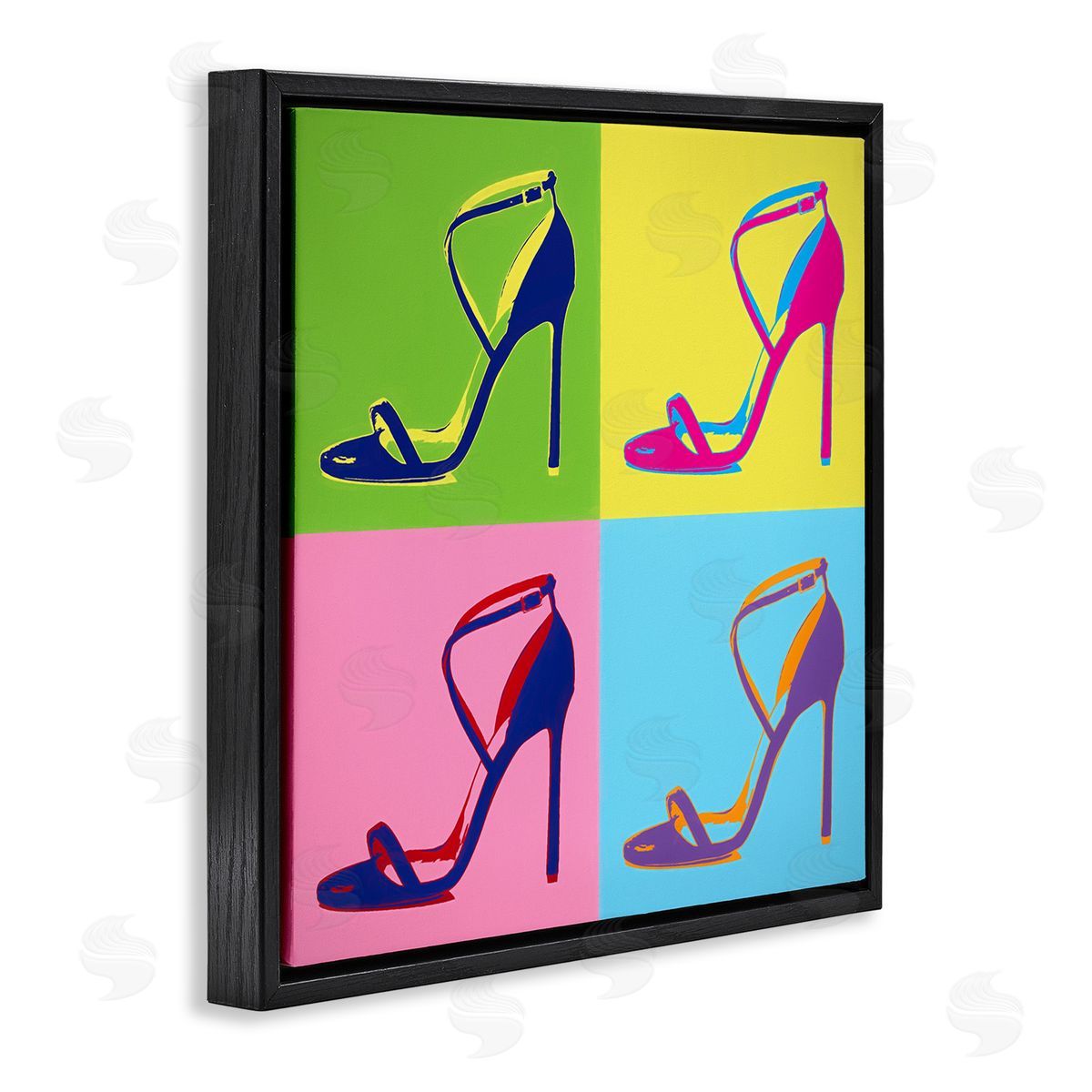 Daniel Sproul Pop Style High Heel Shoe Vivid Square Blocks  Black Floating Frame Canvas Wall Art Print