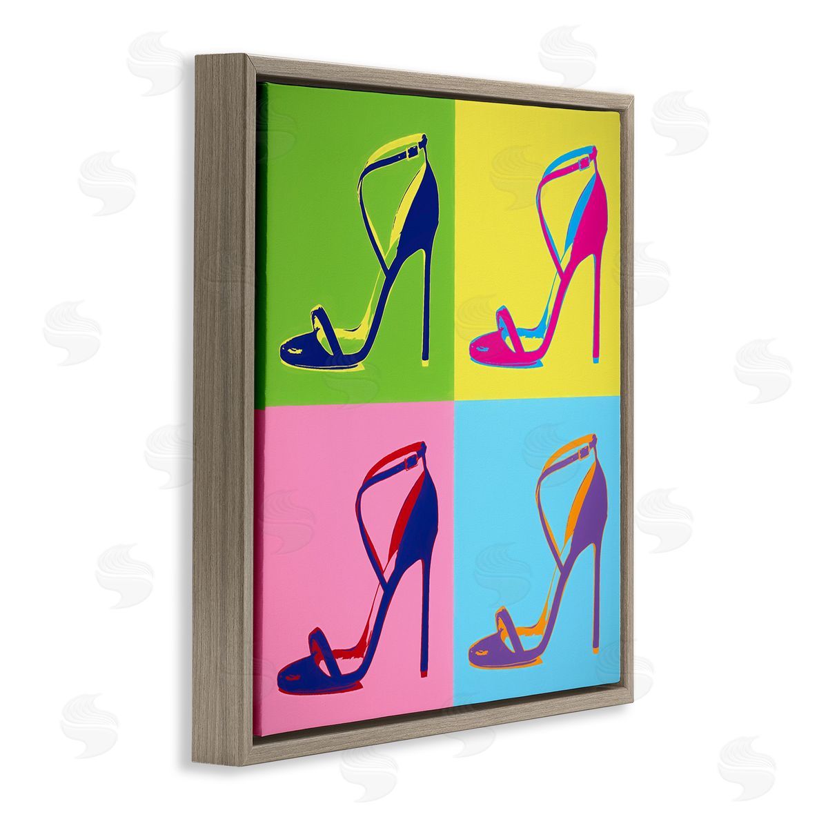 Daniel Sproul Pop Style High Heel Shoe Vivid Square Blocks  Brown Floating Frame Canvas Wall Art Print