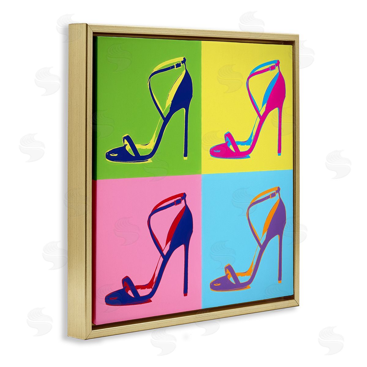 Daniel Sproul Pop Style High Heel Shoe Vivid Square Blocks  Gold Floating Frame Canvas Wall Art Print