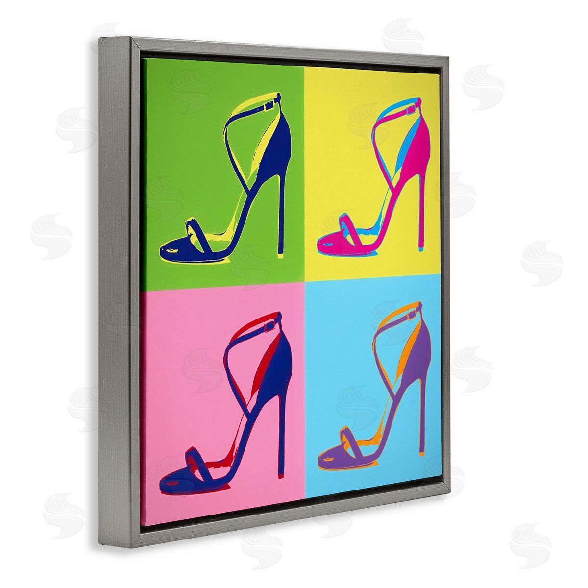 Daniel Sproul Pop Style High Heel Shoe Vivid Square Blocks  Gray Floating Frame Canvas Wall Art Print