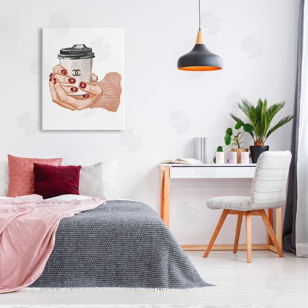 Ziwei Li Hands Holding Coffee Cup Fashion Nail Polish  Canvas Wall Art Print in Room