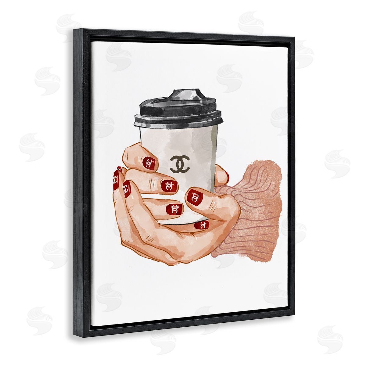 Ziwei Li Hands Holding Coffee Cup Fashion Nail Polish  Black Floating Frame Canvas Wall Art Print