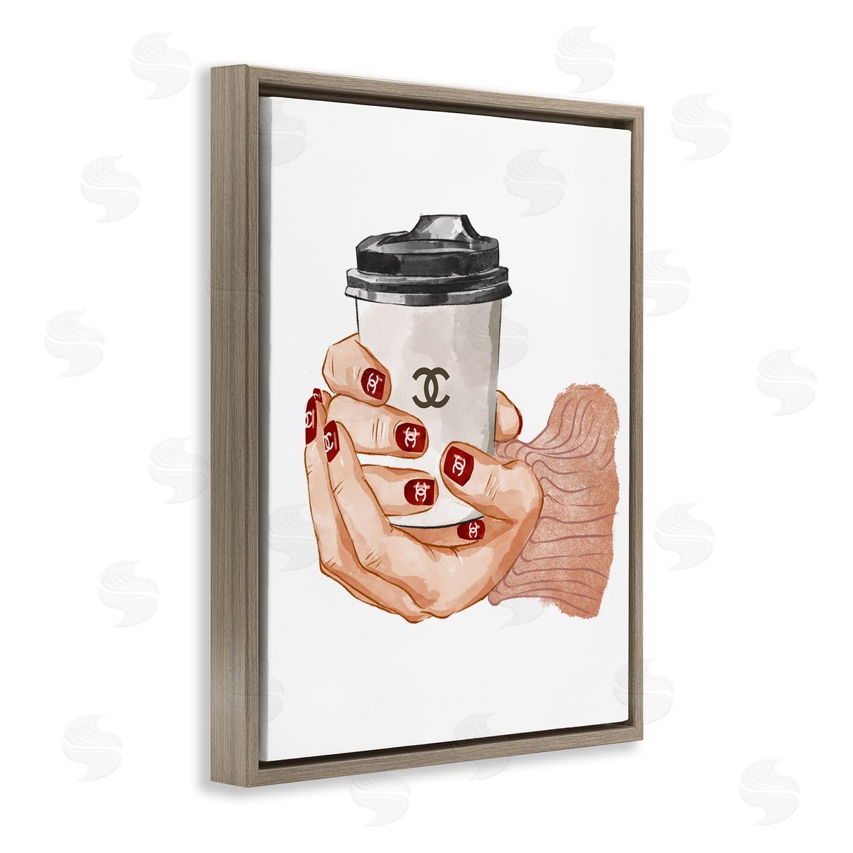 Ziwei Li Hands Holding Coffee Cup Fashion Nail Polish  Brown Floating Frame Canvas Wall Art Print