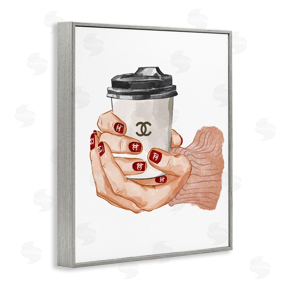 Ziwei Li Hands Holding Coffee Cup Fashion Nail Polish  Gray Framed Giclee Wall Art Print