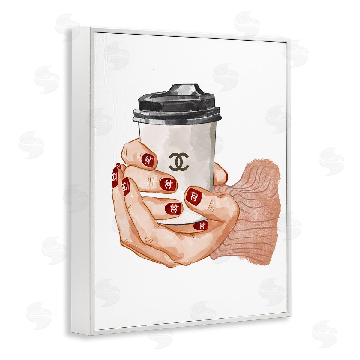 Ziwei Li Hands Holding Coffee Cup Fashion Nail Polish  White Framed Giclee Wall Art Print