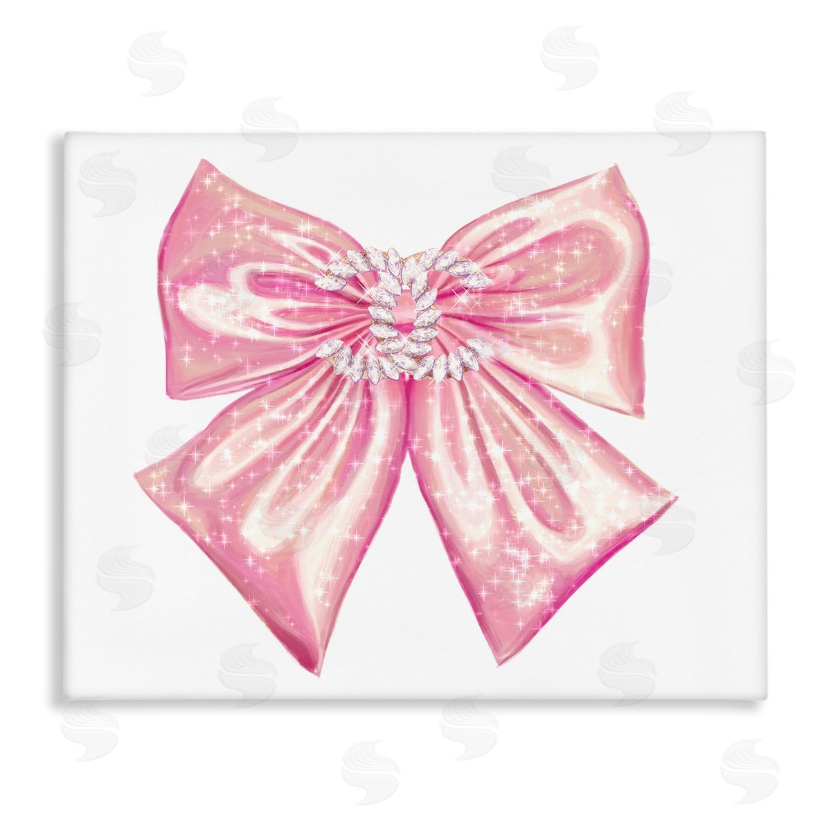 Ziwei Li Glam Diamond Glimmer Pink Fashion Bow  Stretched Canvas Wall Art Print