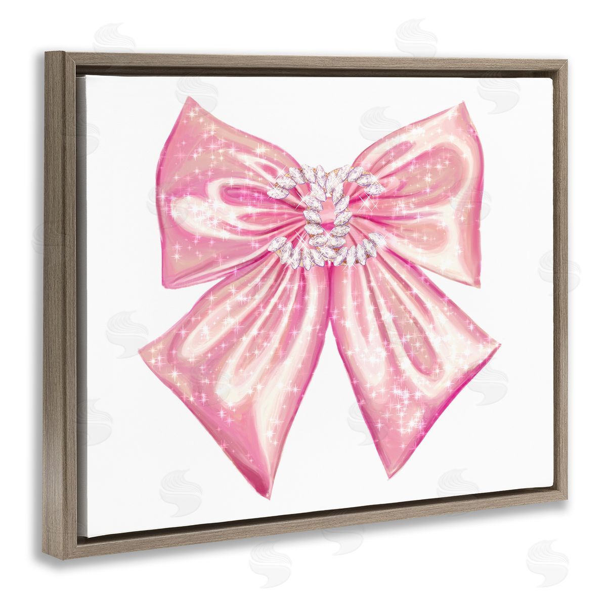 Ziwei Li Glam Diamond Glimmer Pink Fashion Bow  Brown Floating Frame Canvas Wall Art Print