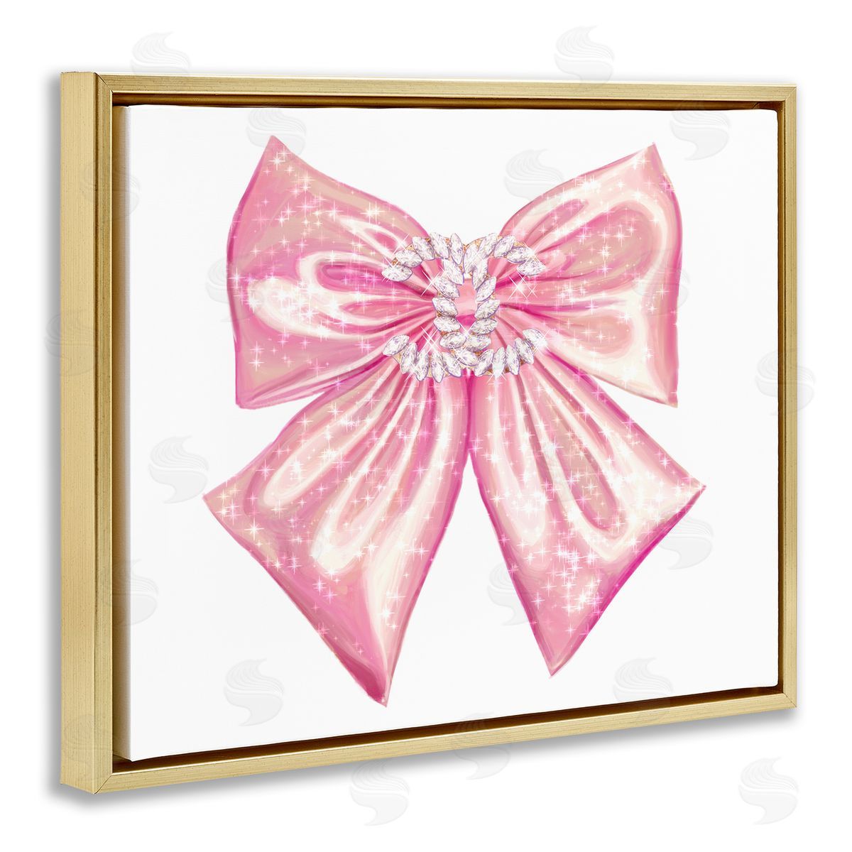 Ziwei Li Glam Diamond Glimmer Pink Fashion Bow  Gold Floating Frame Canvas Wall Art Print