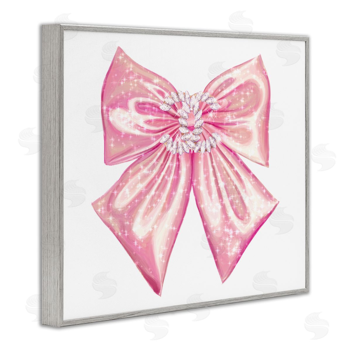 Ziwei Li Glam Diamond Glimmer Pink Fashion Bow  Gray Framed Giclee Wall Art Print