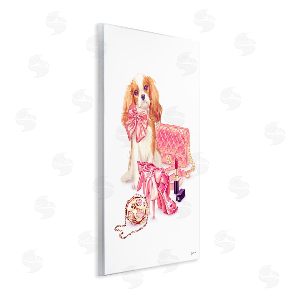 Ziwei Li Upscale Dog Pink Bow Fashion Accessories Makeup  Wall Plaque Art Print
