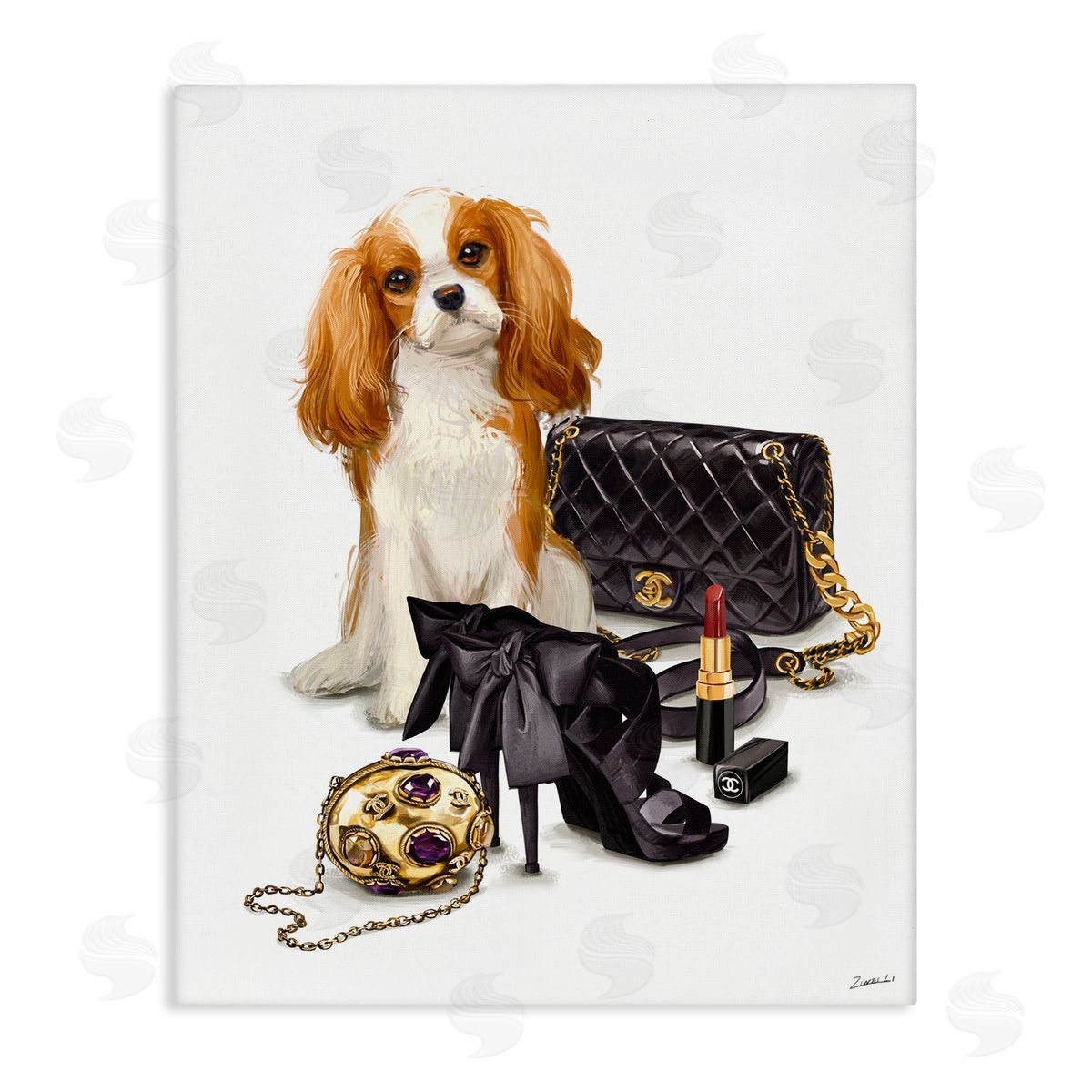 Ziwei Li Chick Black Fashion Accessories Stylish Glam Dog  Stretched Canvas Wall Art Print