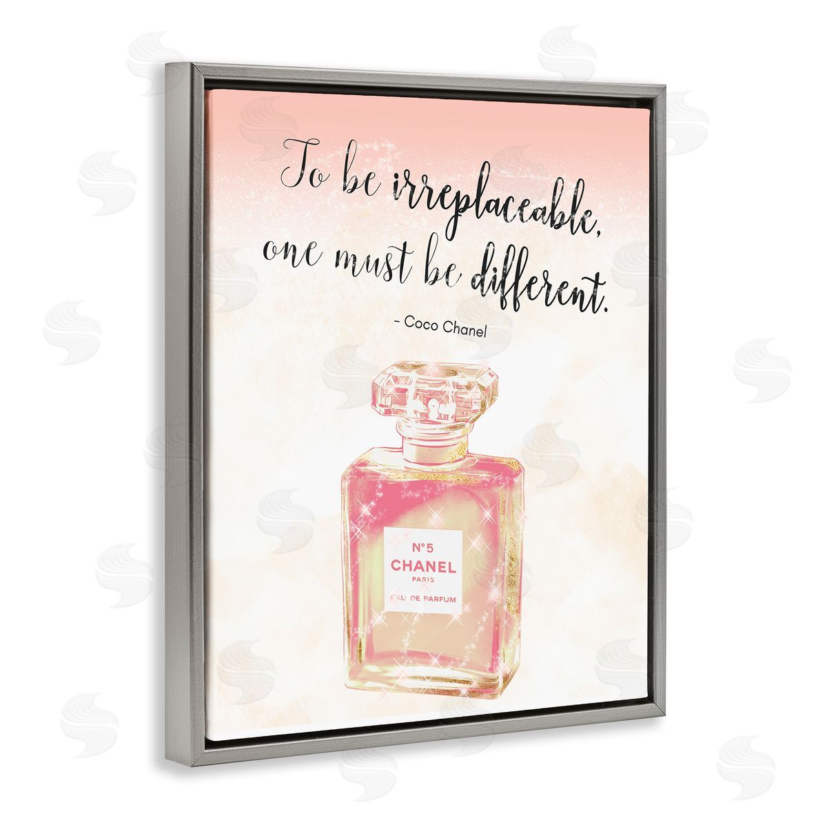 Ziwei Li Being Different Fashioner Quote Shimmer Pink Perfume  Gray Floating Frame Canvas Wall Art Print