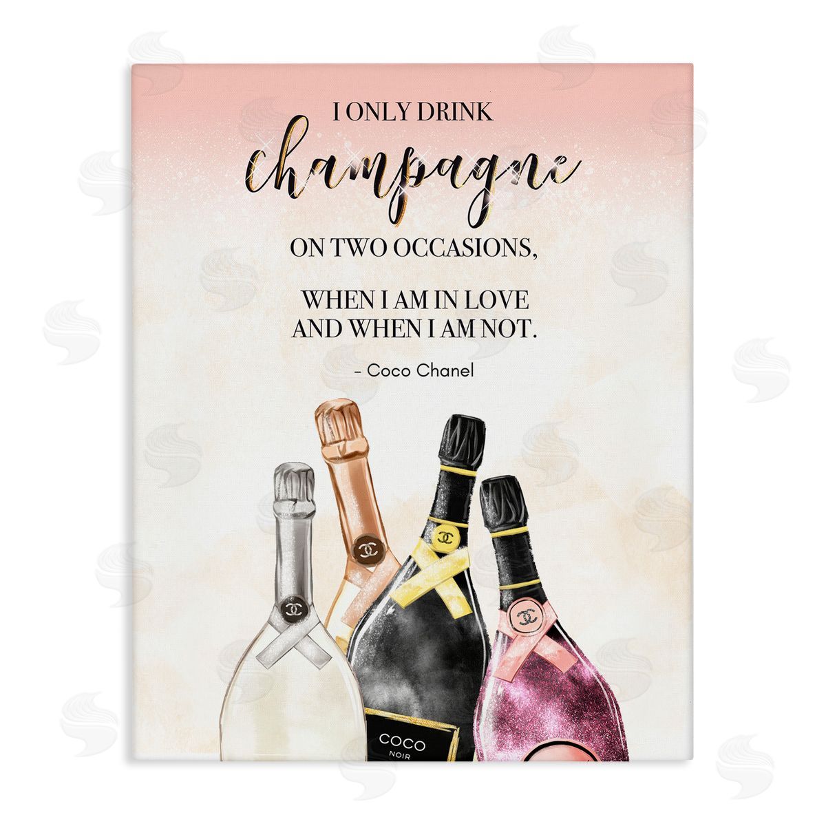 Ziwei Li Champagne and Love Quote Fashioner Glam Text  Stretched Canvas Wall Art Print