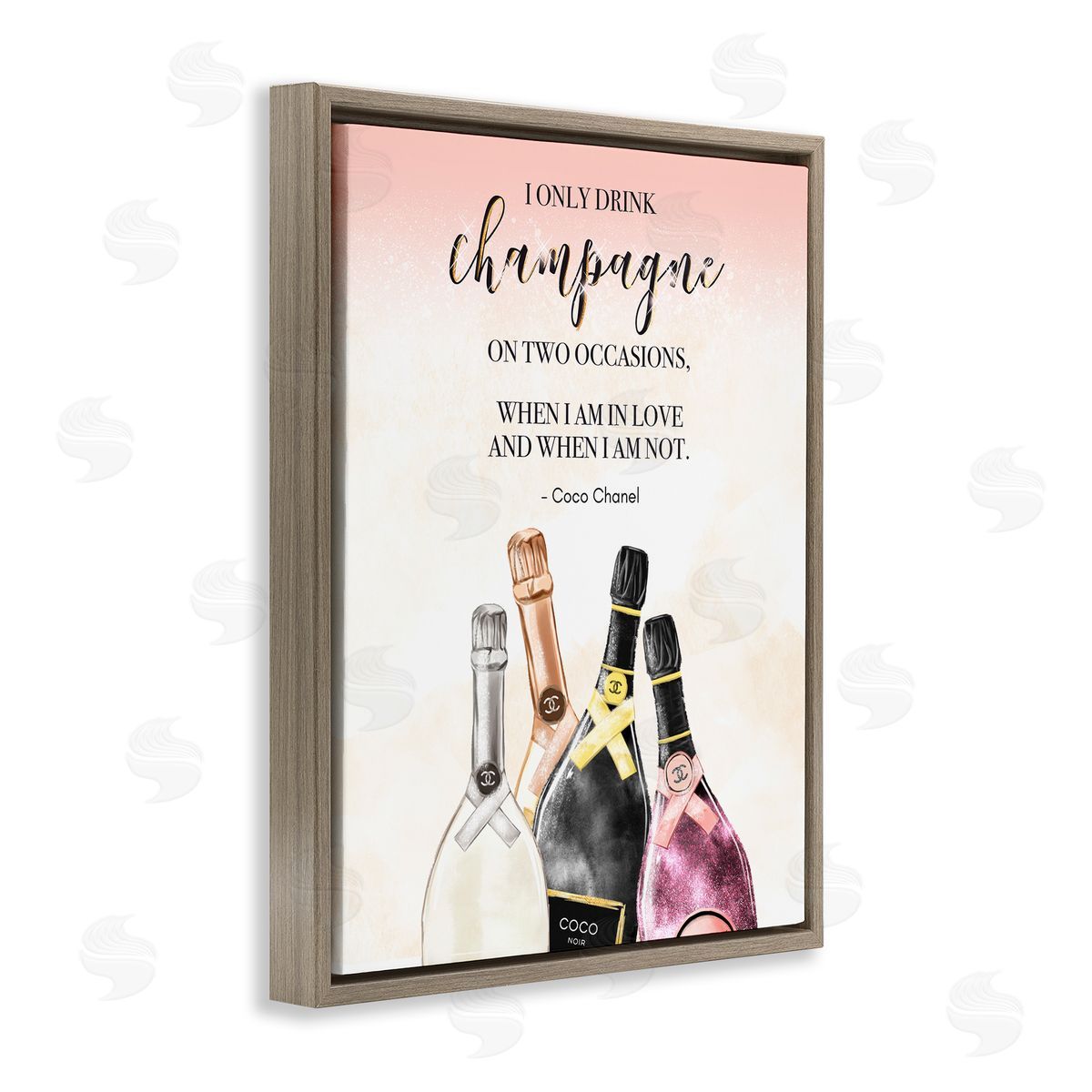Ziwei Li Champagne and Love Quote Fashioner Glam Text  Brown Floating Frame Canvas Wall Art Print