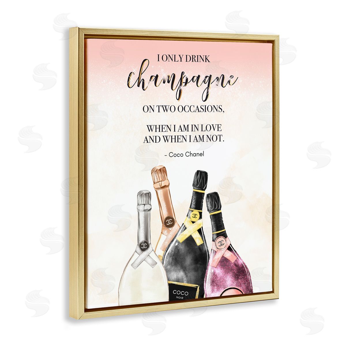 Ziwei Li Champagne and Love Quote Fashioner Glam Text  Gold Floating Frame Canvas Wall Art Print