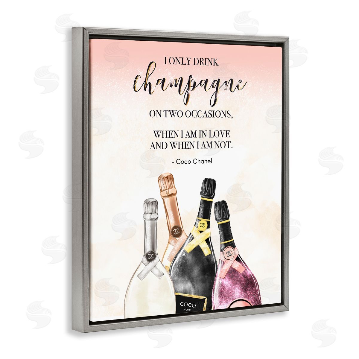 Ziwei Li Champagne and Love Quote Fashioner Glam Text  Gray Floating Frame Canvas Wall Art Print