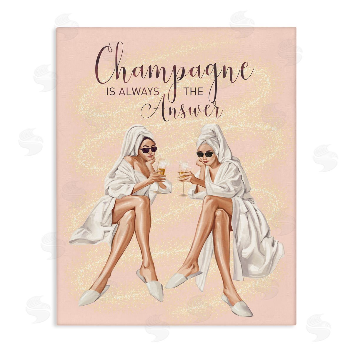 Ziwei Li Champagne Typography Quote Pink Glam Robes Cheers Stretched Canvas Wall Art Print