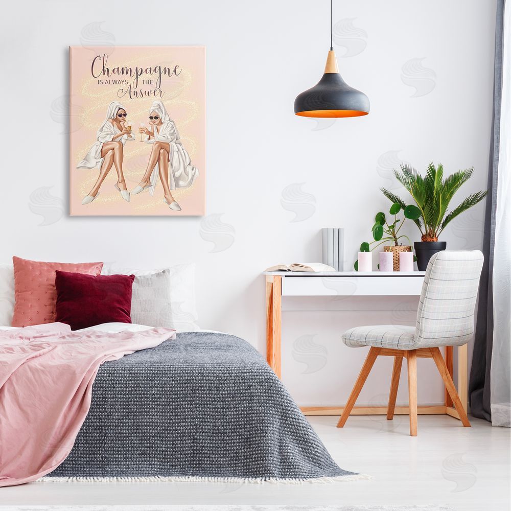 Ziwei Li Champagne Typography Quote Pink Glam Robes Cheers Canvas Wall Art Print in Room