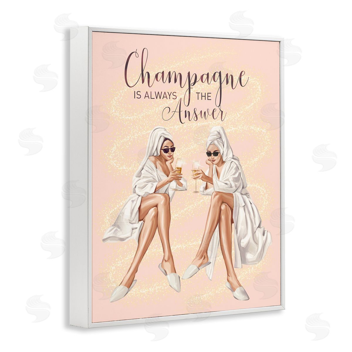 Ziwei Li Champagne Typography Quote Pink Glam Robes Cheers White Framed Giclee Wall Art Print