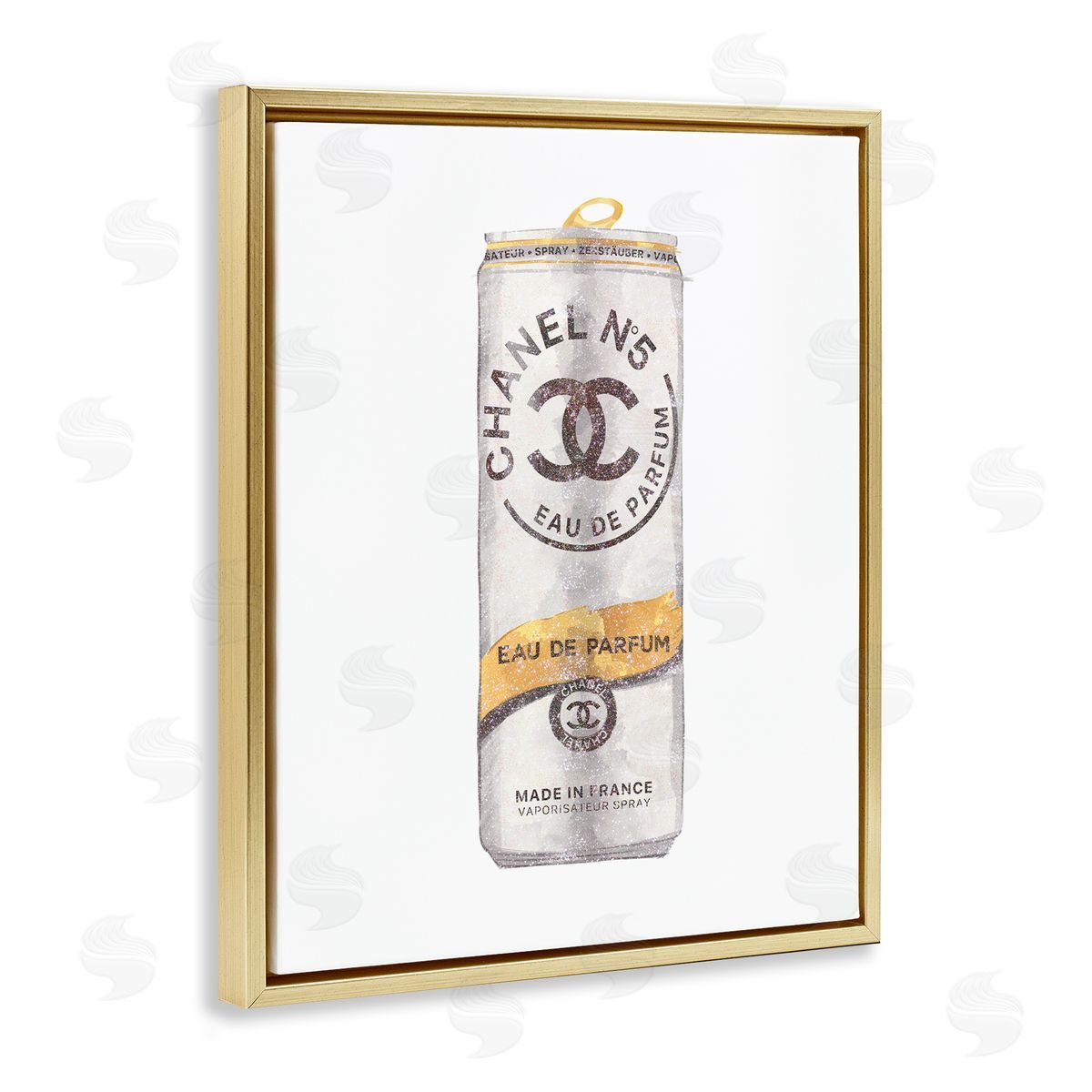 Ziwei Li Fashion Emblem Glam Perfume Beverage Can  Gold Floating Frame Canvas Wall Art Print