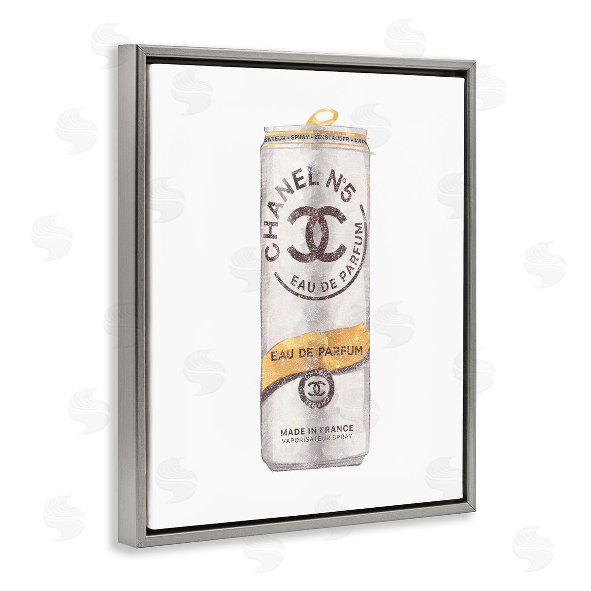 Ziwei Li Fashion Emblem Glam Perfume Beverage Can  Gray Floating Frame Canvas Wall Art Print