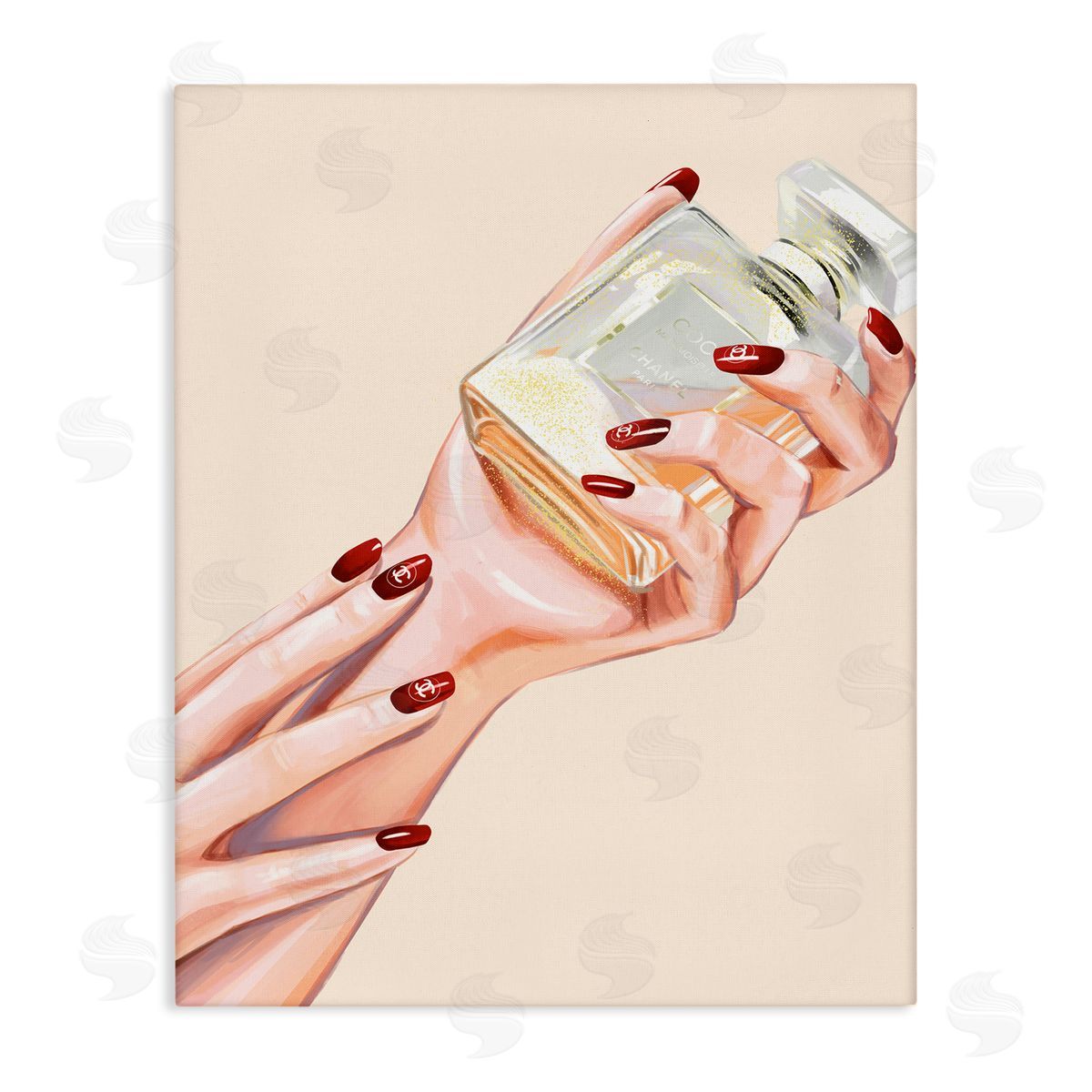 Ziwei Li Chic Red Nail Polish Holding Perfume Bottle  Stretched Canvas Wall Art Print