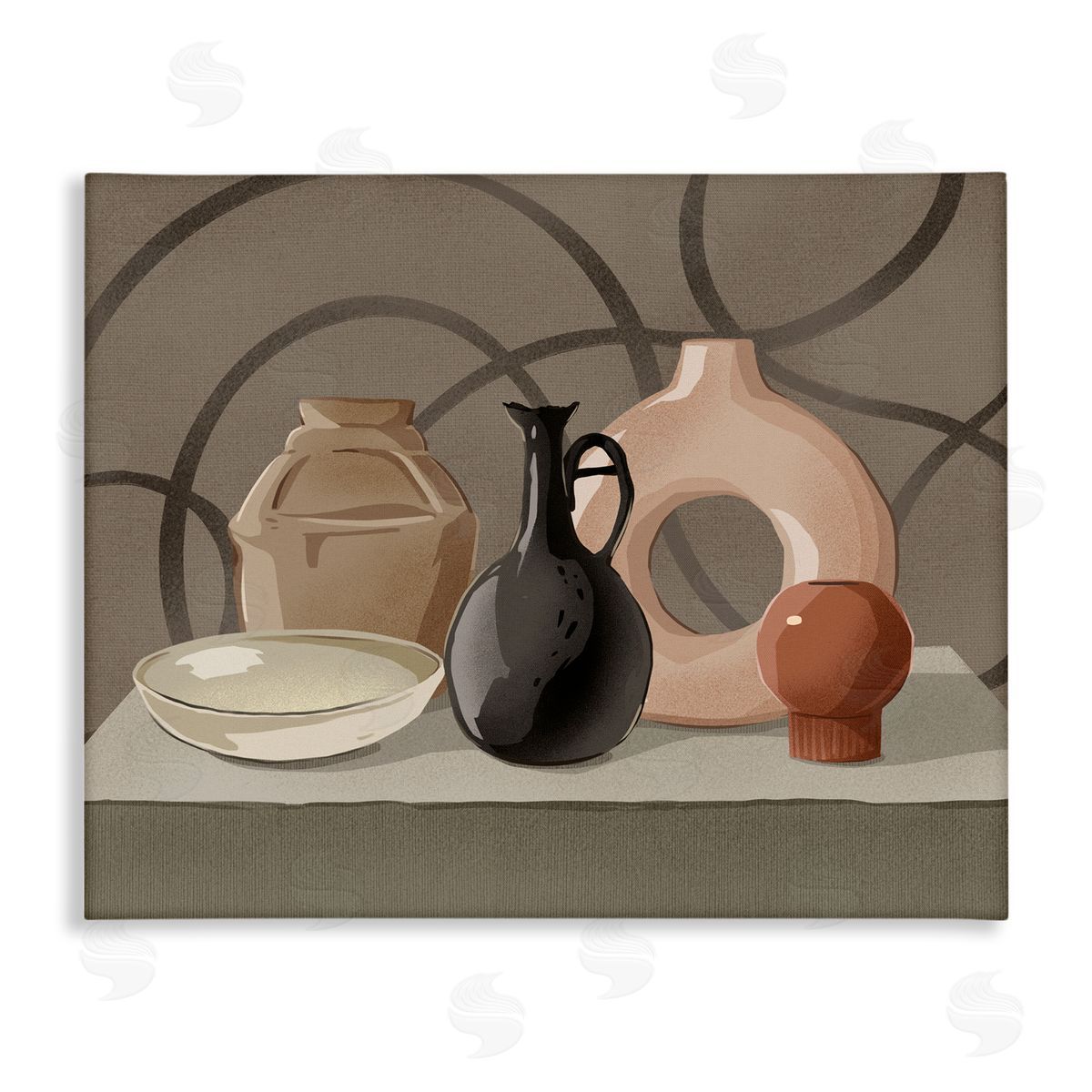 Ziwei Li Sleek Pottery Vase Still Life Spiral Pattern  Stretched Canvas Wall Art Print