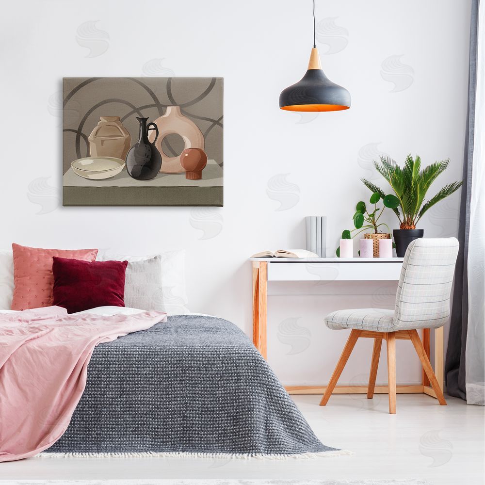 Ziwei Li Sleek Pottery Vase Still Life Spiral Pattern  Canvas Wall Art Print in Room