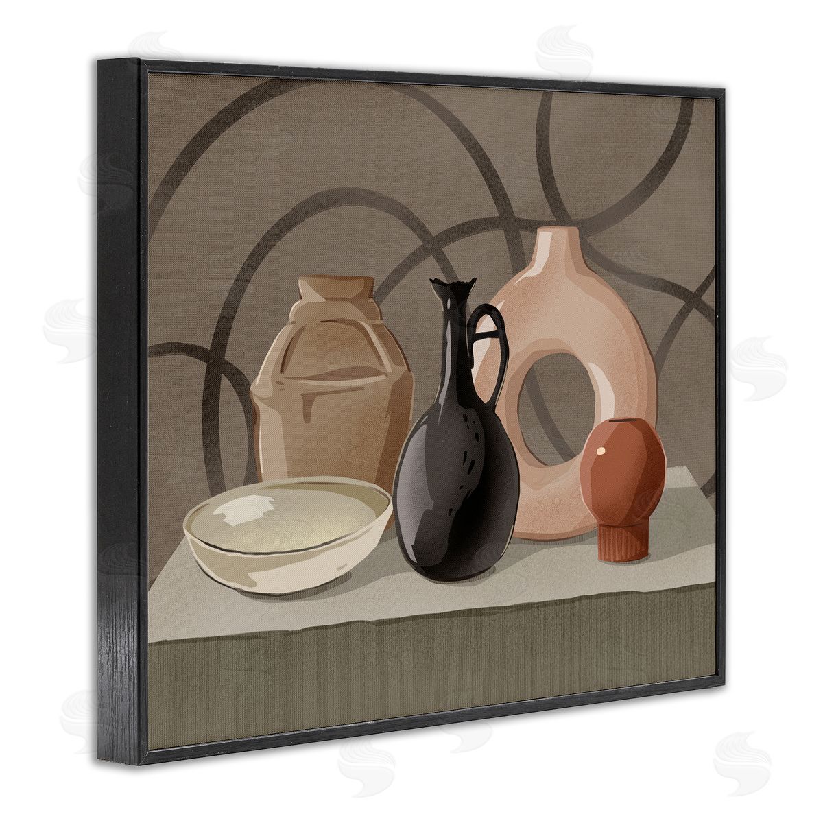 Ziwei Li Sleek Pottery Vase Still Life Spiral Pattern  Black Framed Giclee Wall Art Print