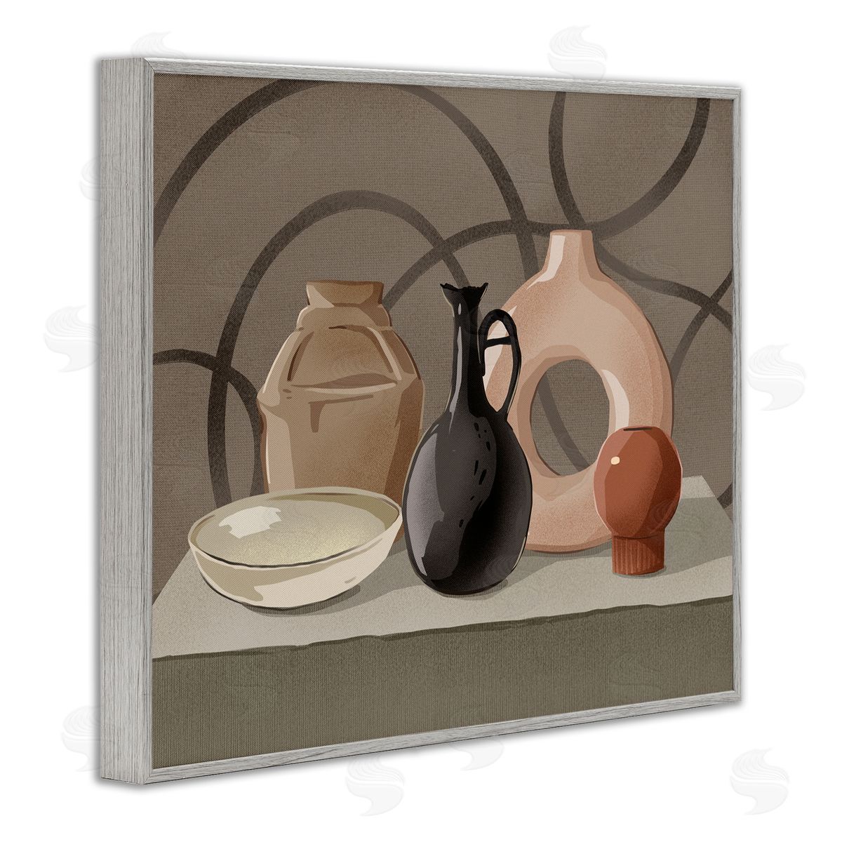 Ziwei Li Sleek Pottery Vase Still Life Spiral Pattern  Gray Framed Giclee Wall Art Print