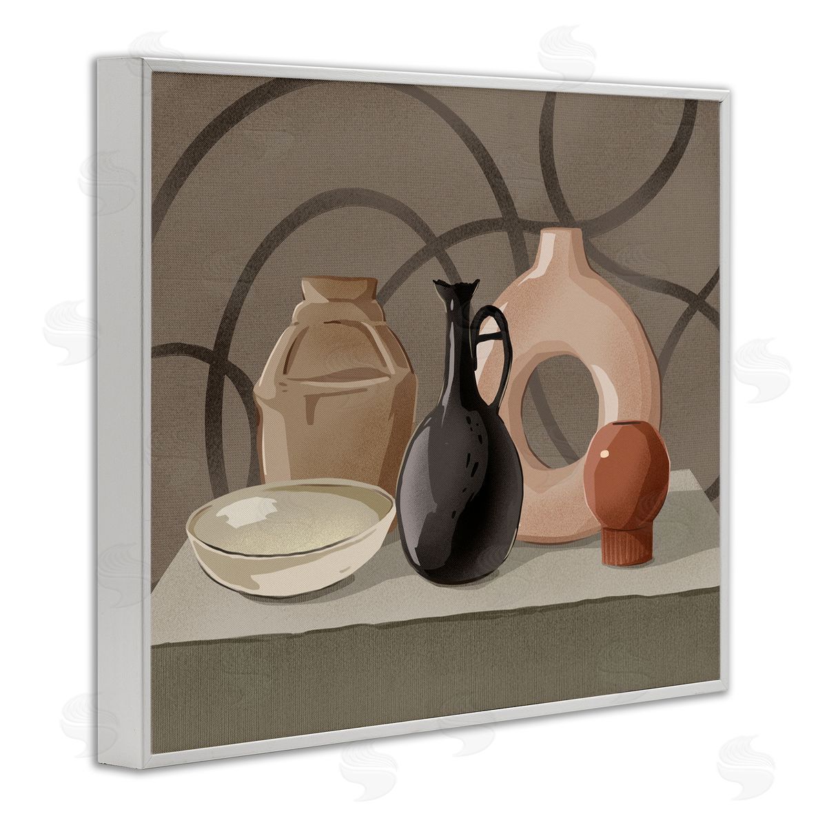 Ziwei Li Sleek Pottery Vase Still Life Spiral Pattern  White Framed Giclee Wall Art Print