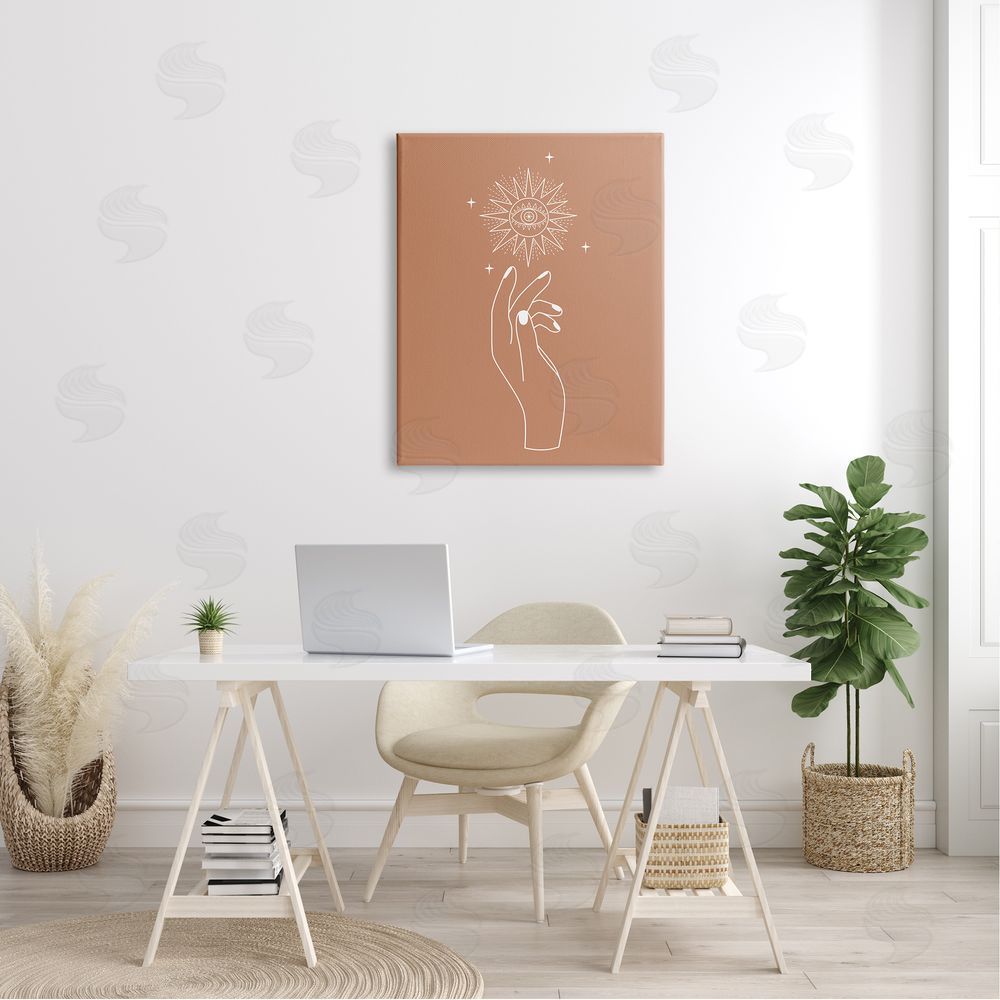 JJ House LLC Ochre Hand Reaching Solar Stars Astral  Canvas Wall Art Print in Room