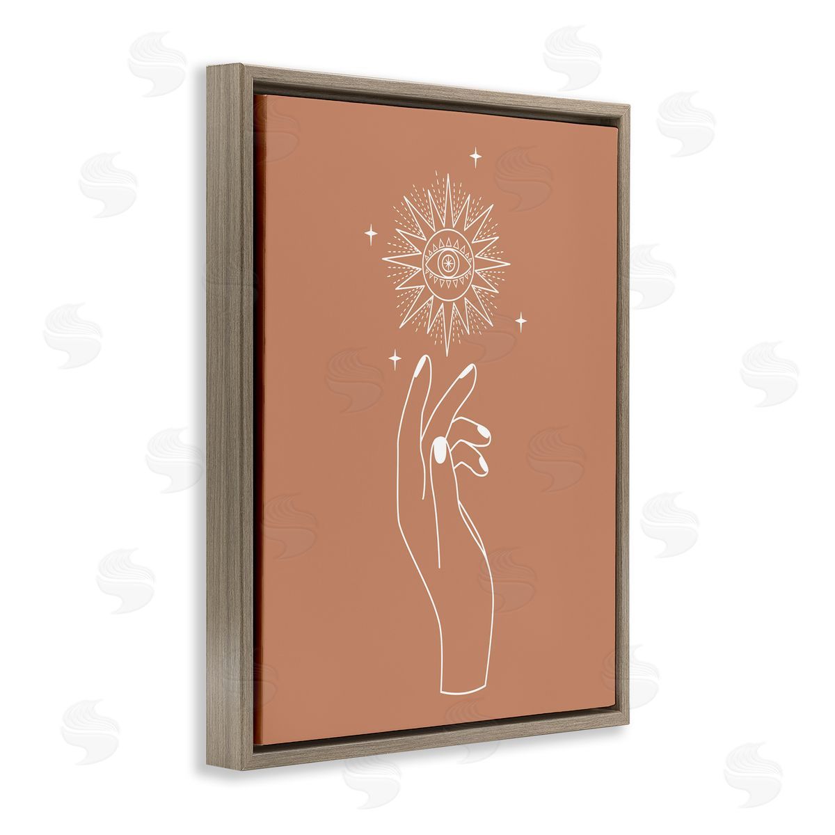 JJ House LLC Ochre Hand Reaching Solar Stars Astral  Brown Floating Frame Canvas Wall Art Print
