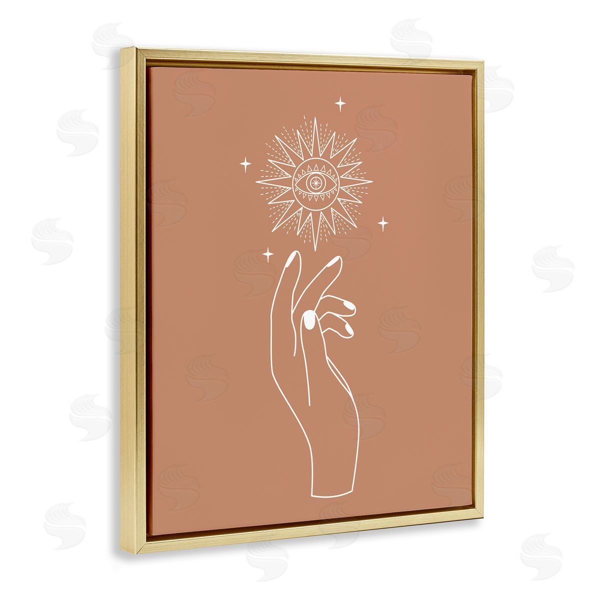JJ House LLC Ochre Hand Reaching Solar Stars Astral  Gold Floating Frame Canvas Wall Art Print