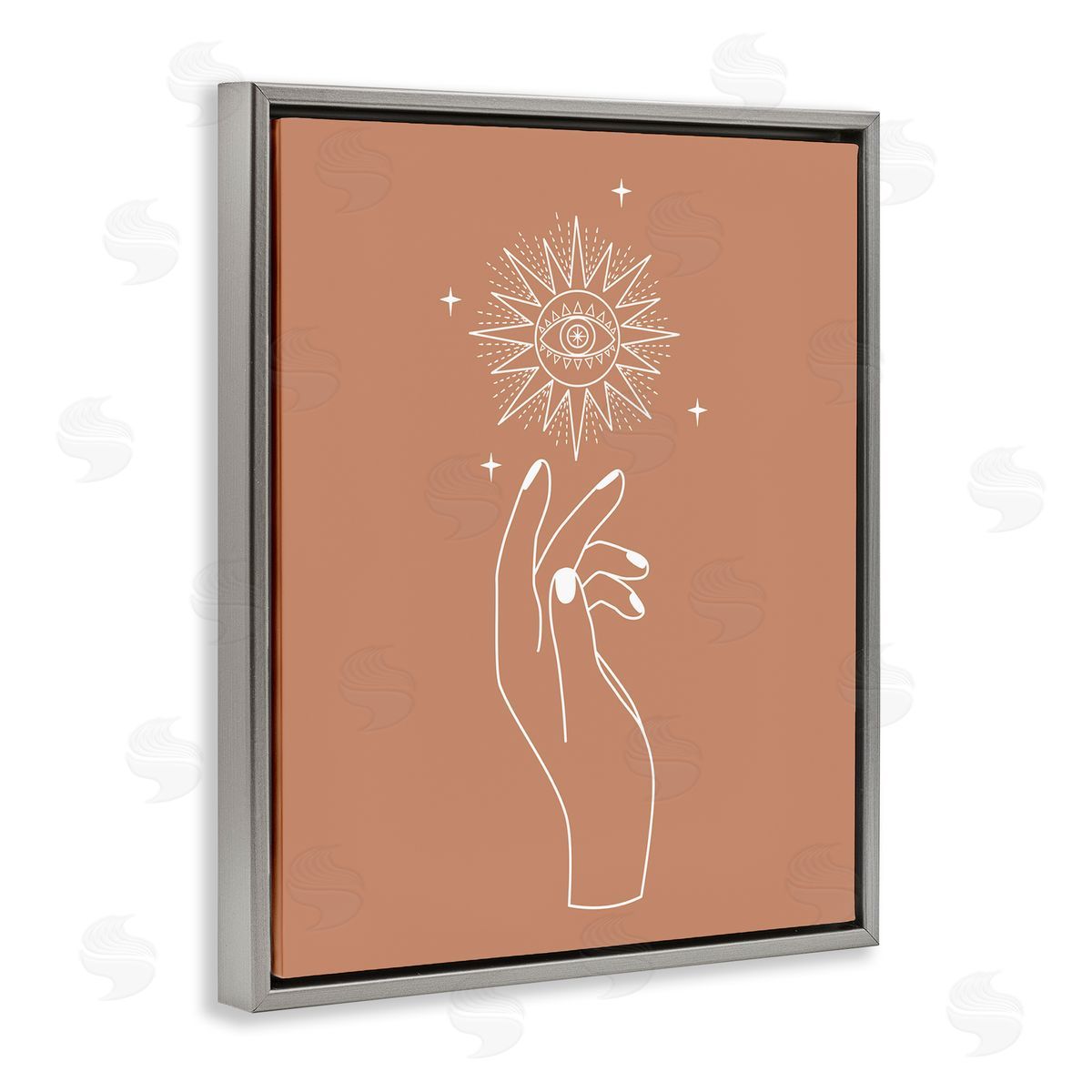 JJ House LLC Ochre Hand Reaching Solar Stars Astral  Gray Floating Frame Canvas Wall Art Print