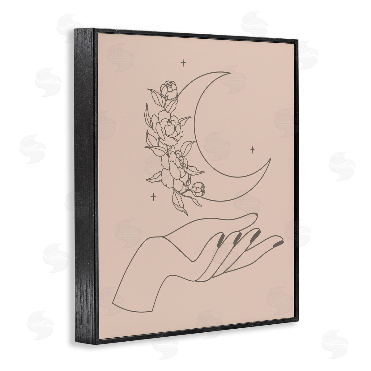 JJ House LLC Mystical Floral Roses Moon Palm Line Drawing  Black Framed Giclee Wall Art Print