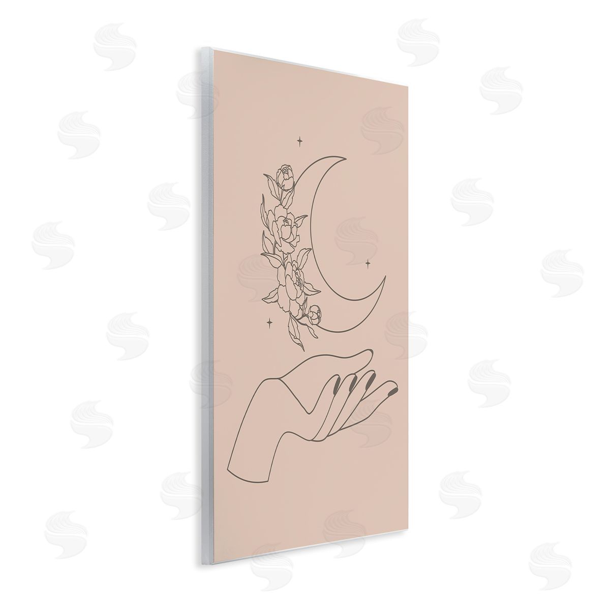 JJ House LLC Mystical Floral Roses Moon Palm Line Drawing  Wall Plaque Art Print