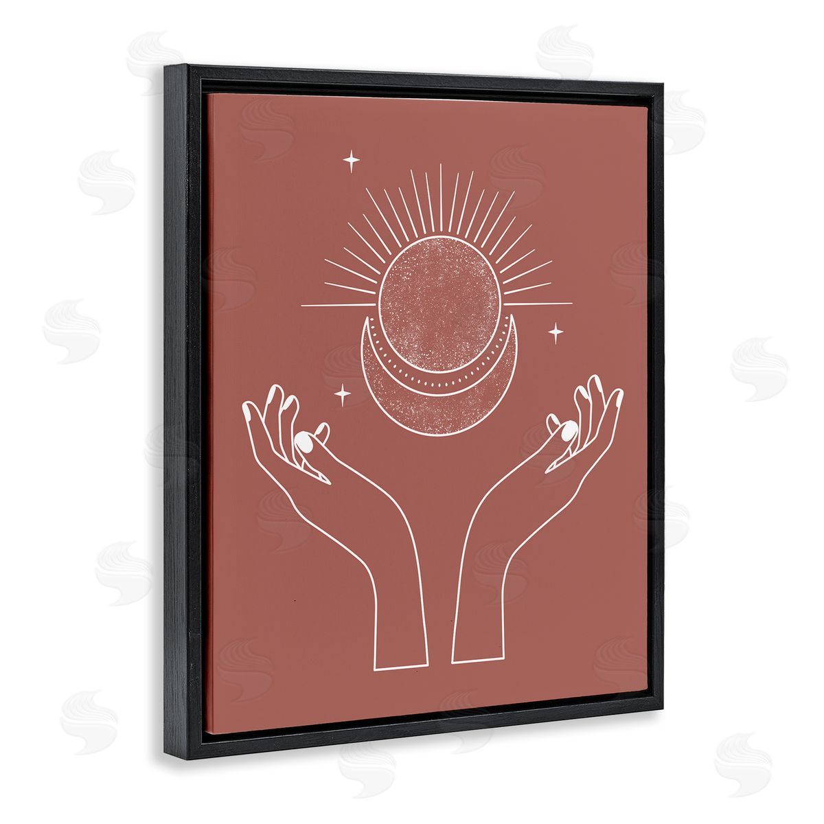JJ House LLC Lunar Solar Hands Reaching Stars Astral Black Floating Frame Canvas Wall Art Print