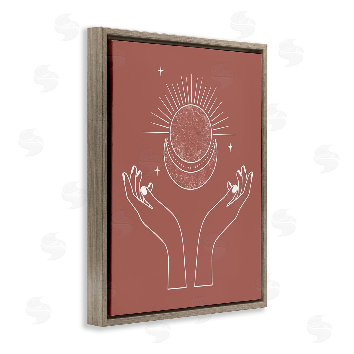 JJ House LLC Lunar Solar Hands Reaching Stars Astral Brown Floating Frame Canvas Wall Art Print