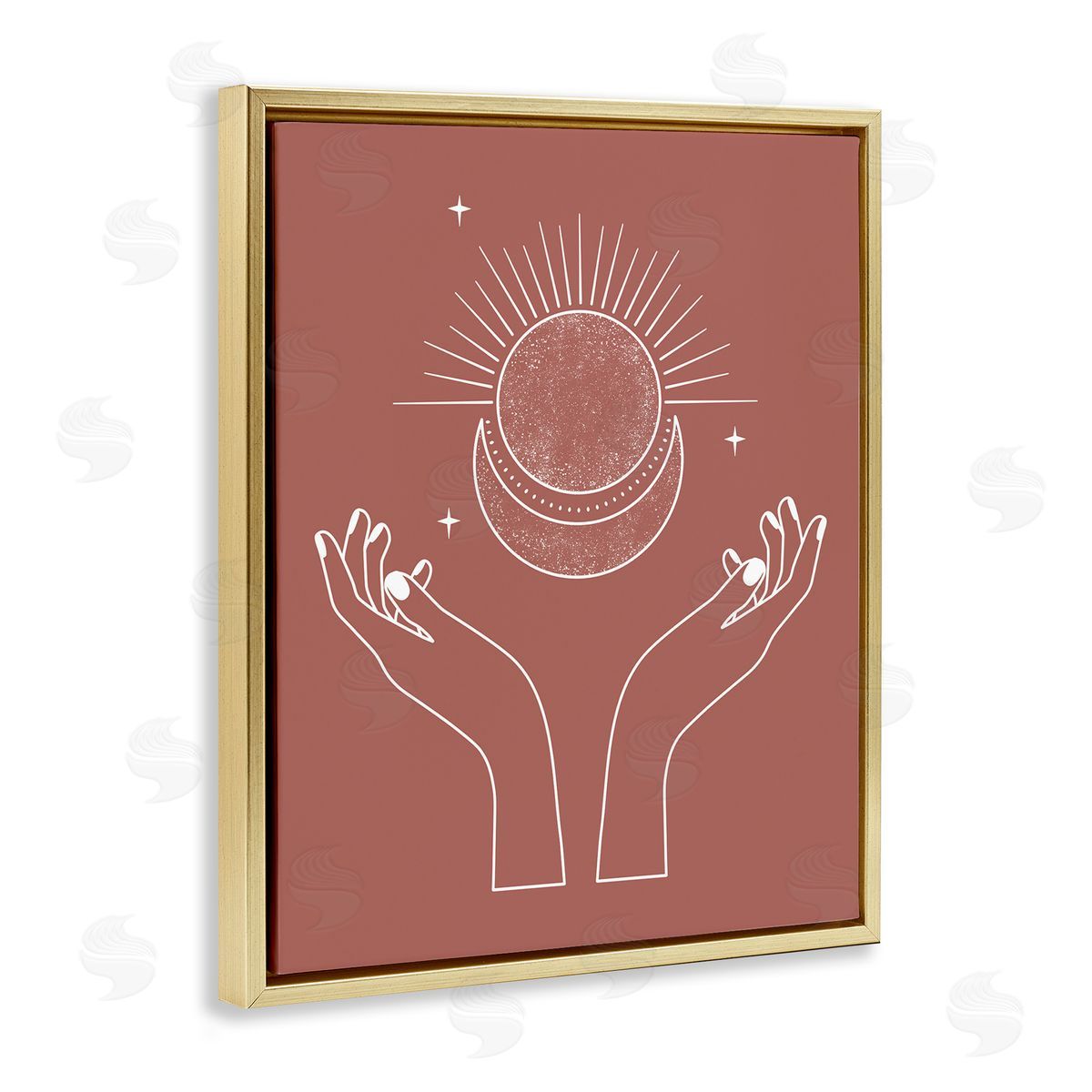 JJ House LLC Lunar Solar Hands Reaching Stars Astral Gold Floating Frame Canvas Wall Art Print