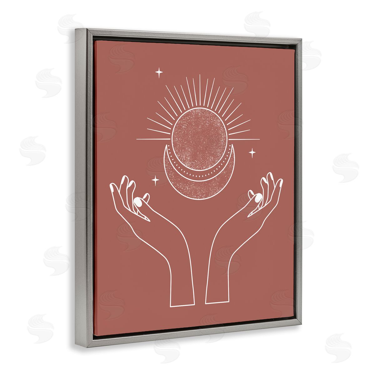JJ House LLC Lunar Solar Hands Reaching Stars Astral Gray Floating Frame Canvas Wall Art Print