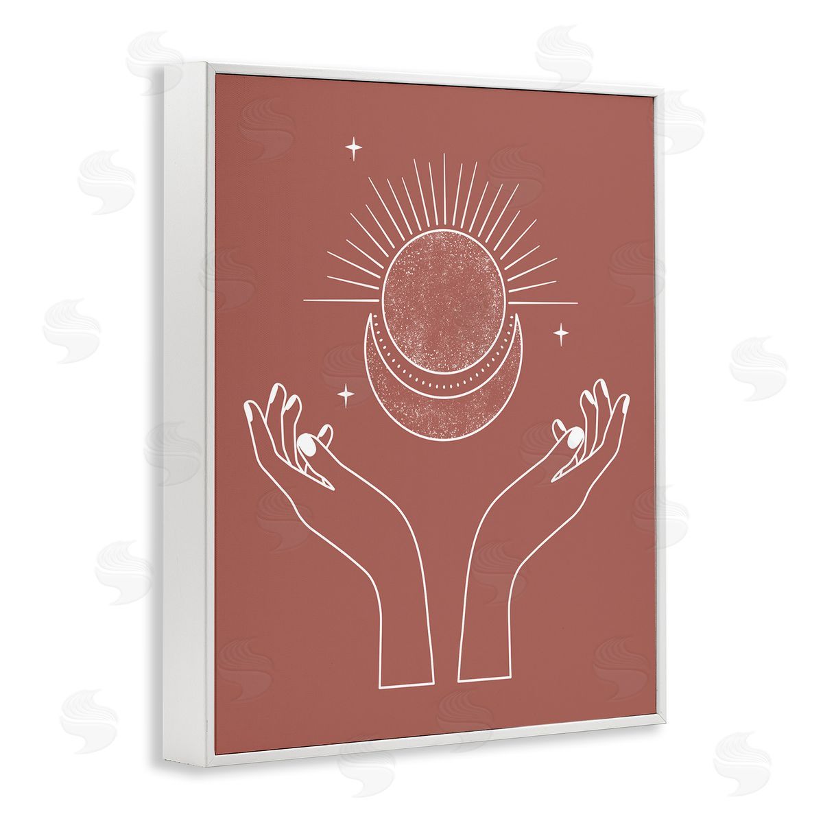 JJ House LLC Lunar Solar Hands Reaching Stars Astral White Framed Giclee Wall Art Print