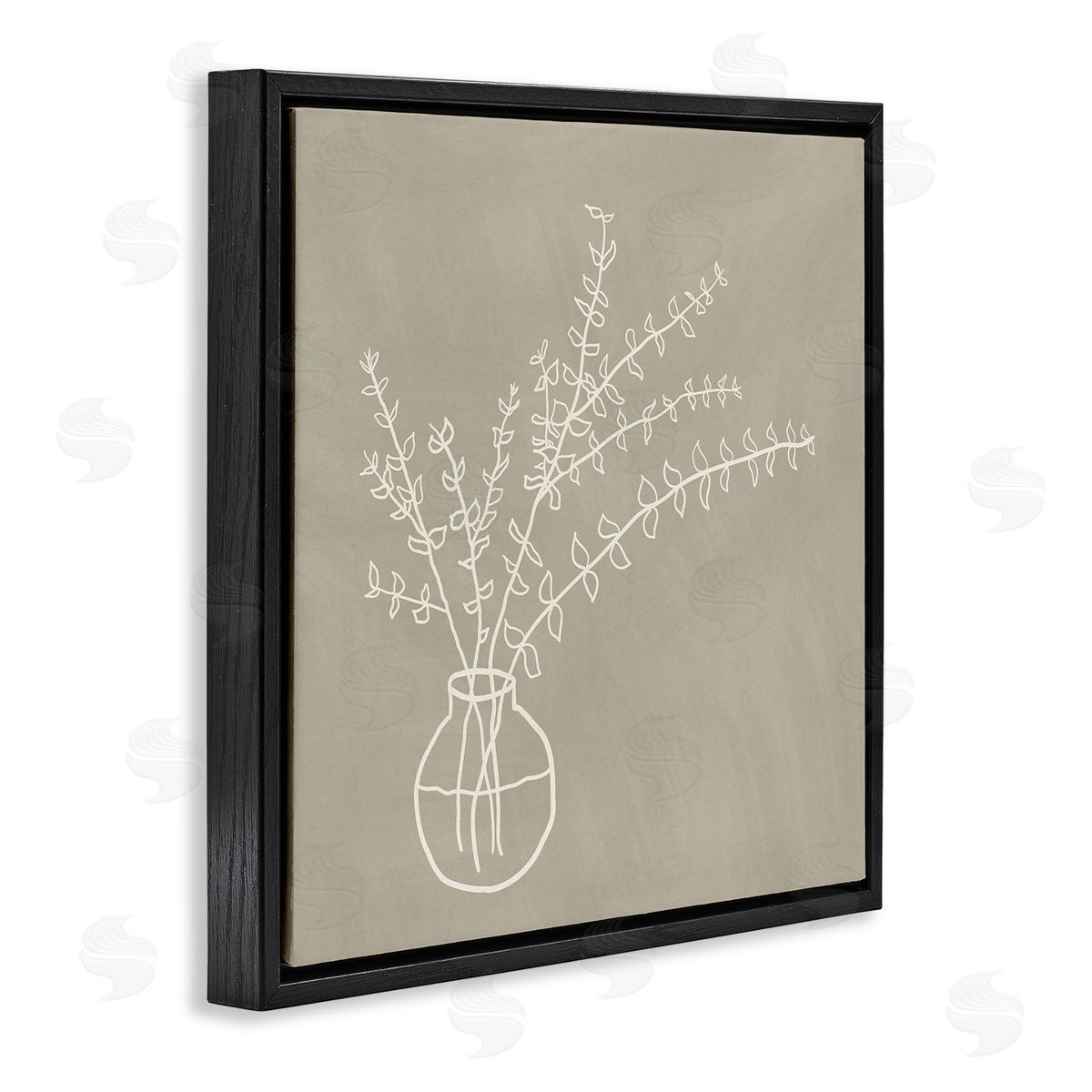 JJ Design House LLC Beige Botanical Herbs Leaves Vase Pattern Outline  Black Floating Frame Canvas Wall Art Print