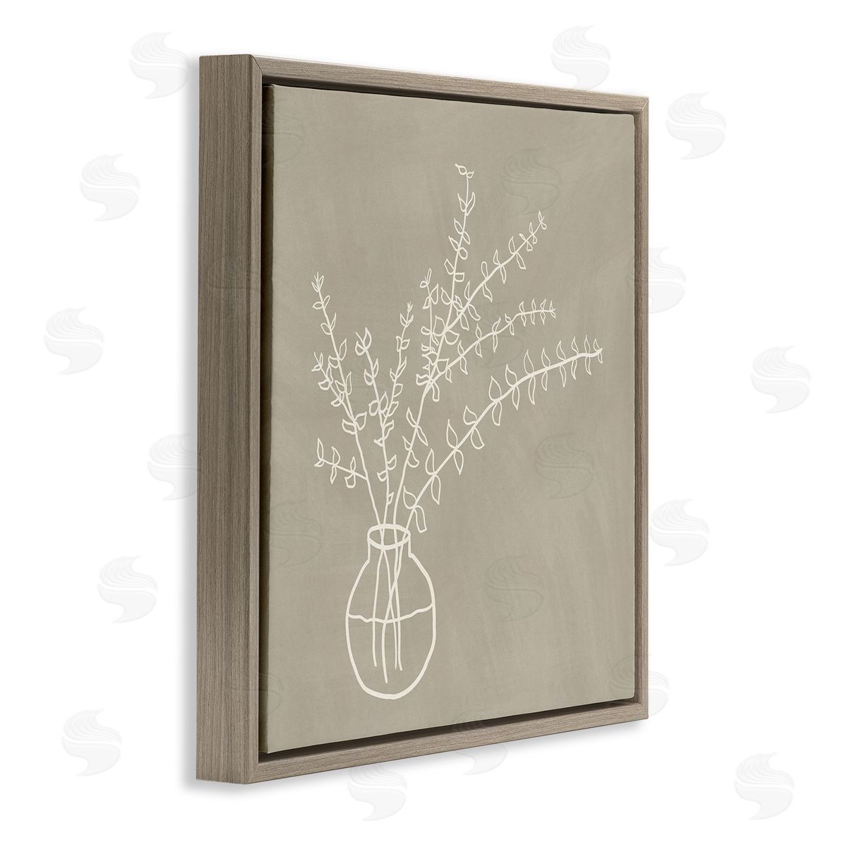 JJ Design House LLC Beige Botanical Herbs Leaves Vase Pattern Outline  Brown Floating Frame Canvas Wall Art Print