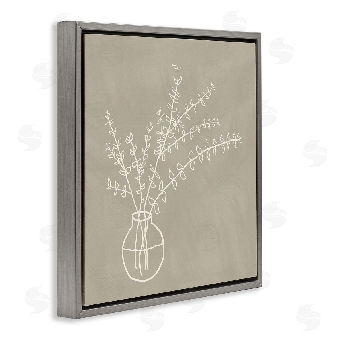JJ Design House LLC Beige Botanical Herbs Leaves Vase Pattern Outline  Gray Floating Frame Canvas Wall Art Print