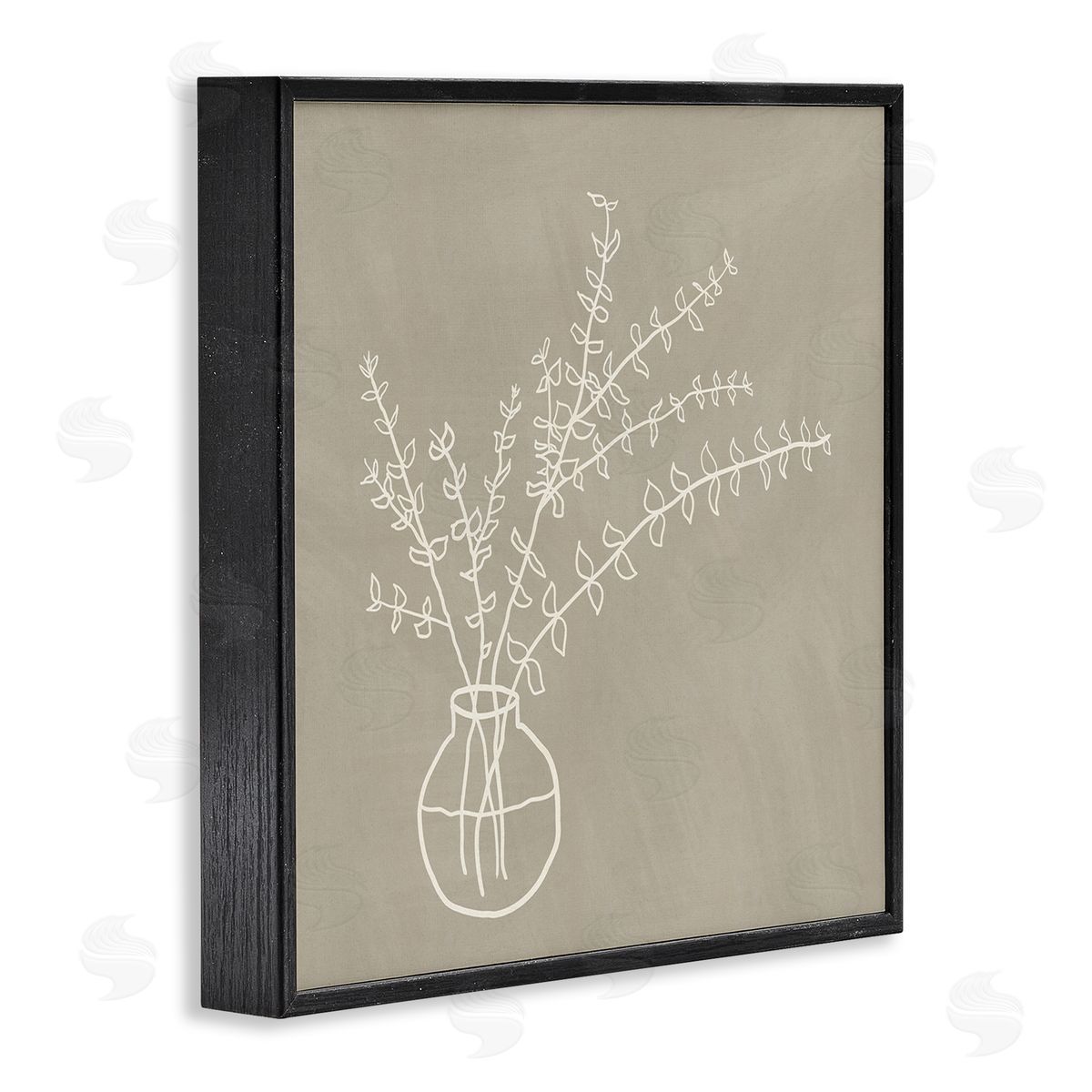 JJ Design House LLC Beige Botanical Herbs Leaves Vase Pattern Outline  Black Framed Glicee Wall Art Print